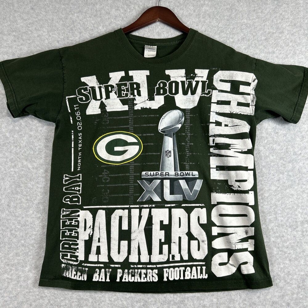 Green Bay Packers NFL Super Bowl XLV Champions Mens T Shirt Large Spell out